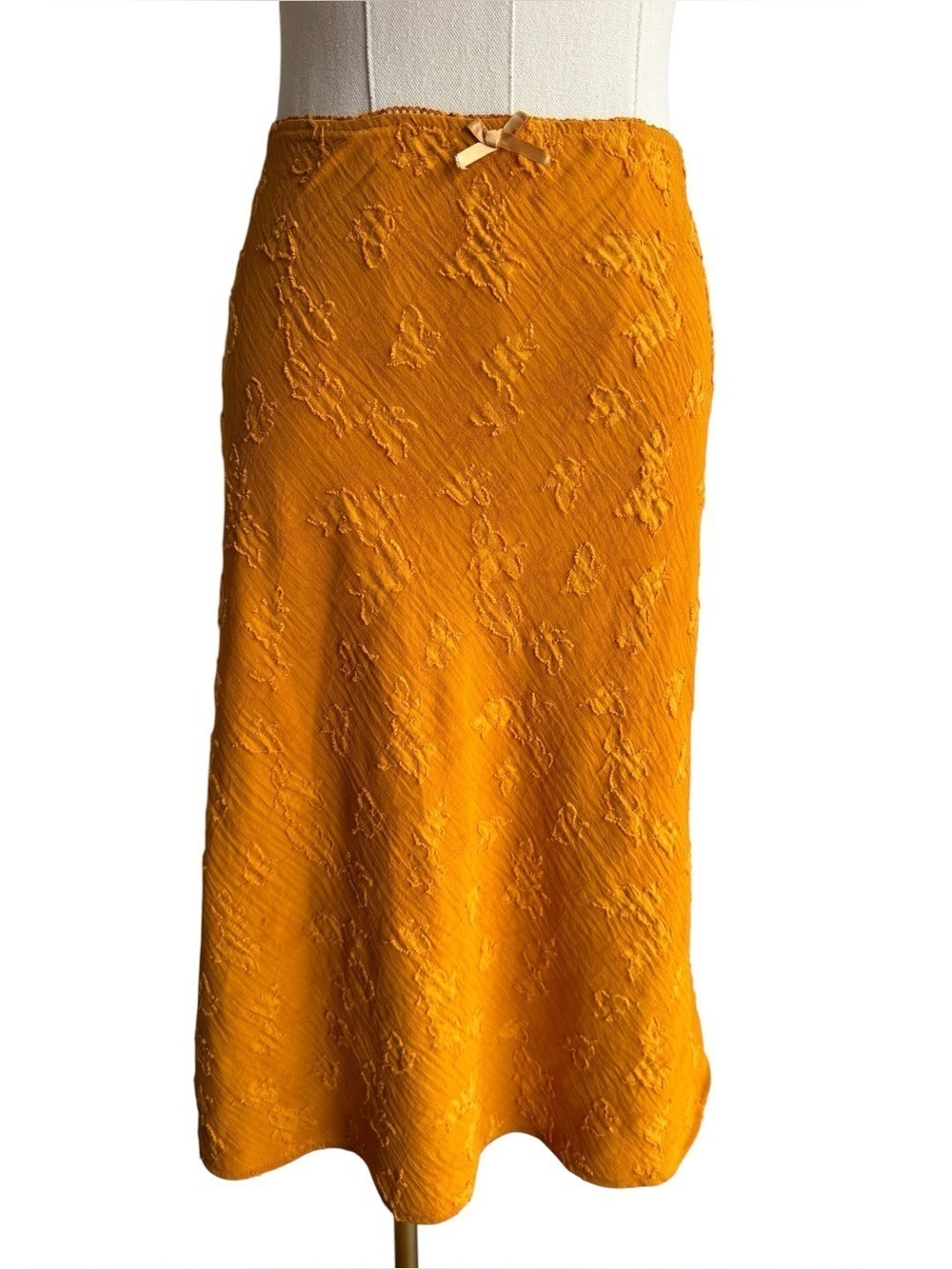 Urban Renewal Breezy Boho Below Knee Skirt Sz L Mustard Yellow Floral Summer